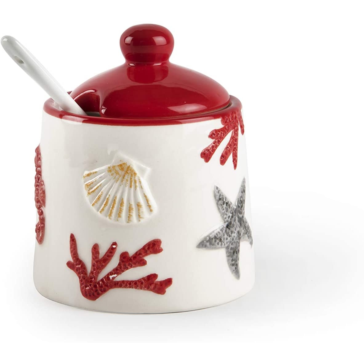 Zuccheriera formaggera Coral in ceramica colore bianco rosso cod.63519